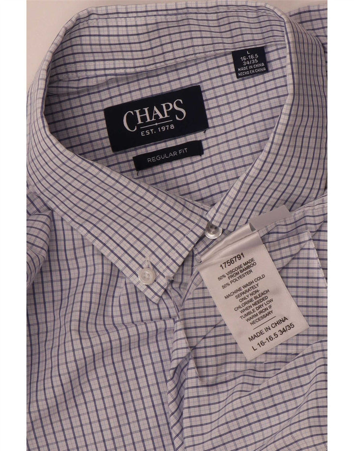 Camicia Chaps da uomo vestibilità regolare taglia 16 16,5 grande viscosa a quadretti blu