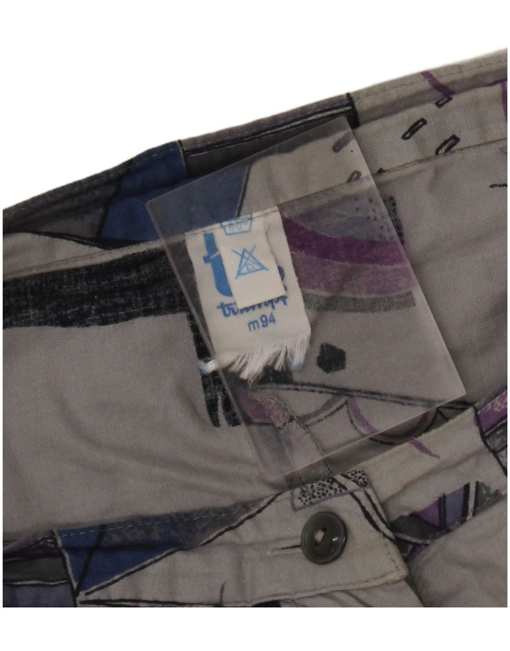 Gonna a trapezio a vita alta da donna VINTAGE W32 grande grigio geometrico