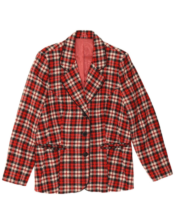 Giacca blazer vintage da donna a 3 bottoni UK 12 medio rosso a quadri