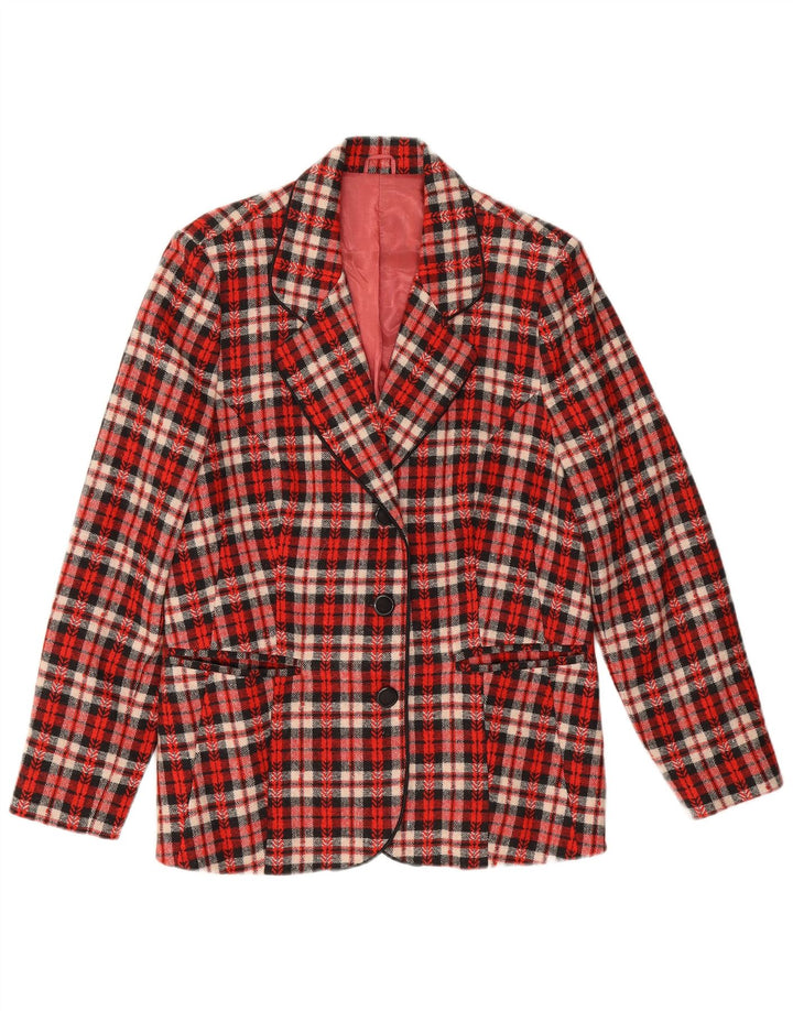 Giacca blazer vintage da donna a 3 bottoni UK 12 medio rosso a quadri