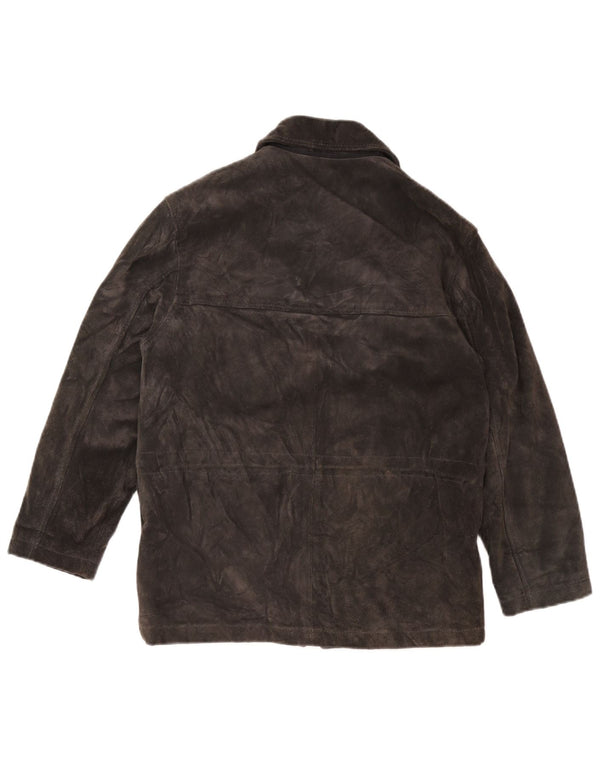 Giacca a vento oversize in pelle scamosciata da donna vintage UK 10 piccola pelle grigia