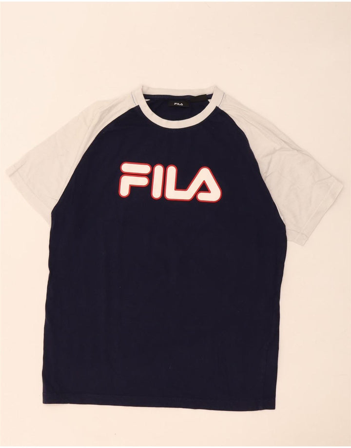 T-shirt grafica da uomo Fila Top in cotone color block medio blu navy