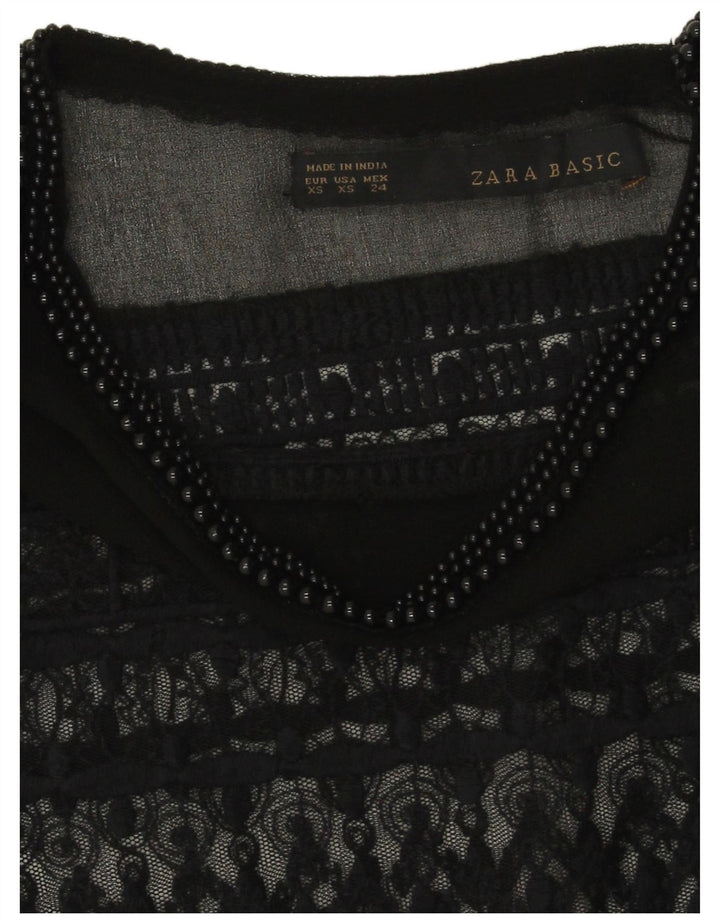 Top trasparente in pizzo da donna Zara UK 6 XS blu navy