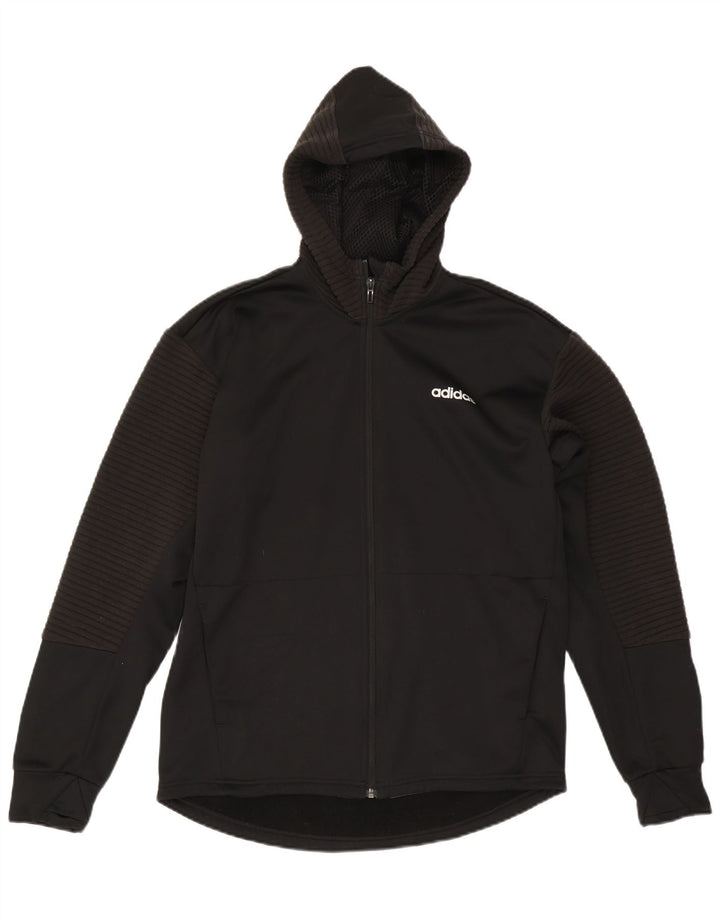 Maglione con cappuccio e zip Adidas Climawarm da uomo, poliestere nero medio