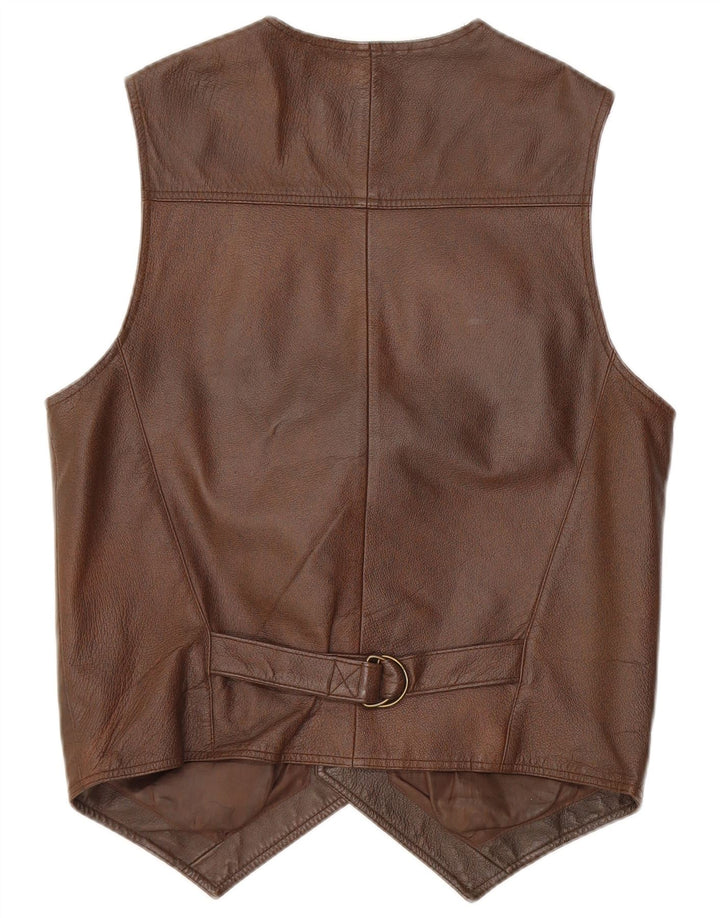 Gilet in pelle da uomo vintage piccolo in pelle marrone