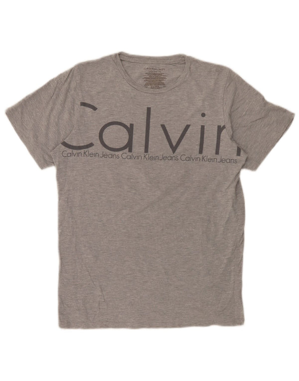 Calvin Klein Jeans T-shirt grafica da ragazzo Top 14-15 anni Large in cotone grigio