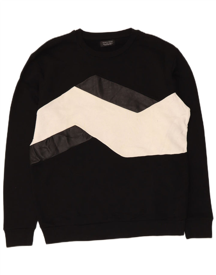 Zara Uomo Felpa Maglione Grande Nero Colorblock Cotone