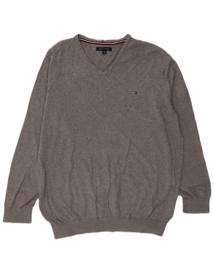 TOMMY HILFIGER Maglione da uomo con scollo a V 2XL cotone grigio