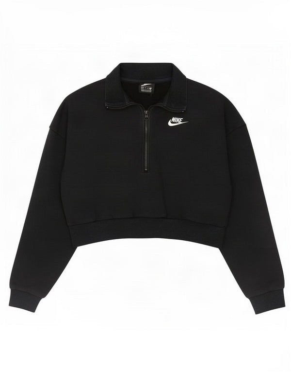Felpa Nike Donna Crop Oversize con Zip e Collo Maglione UK 6 XS Cotone Nero