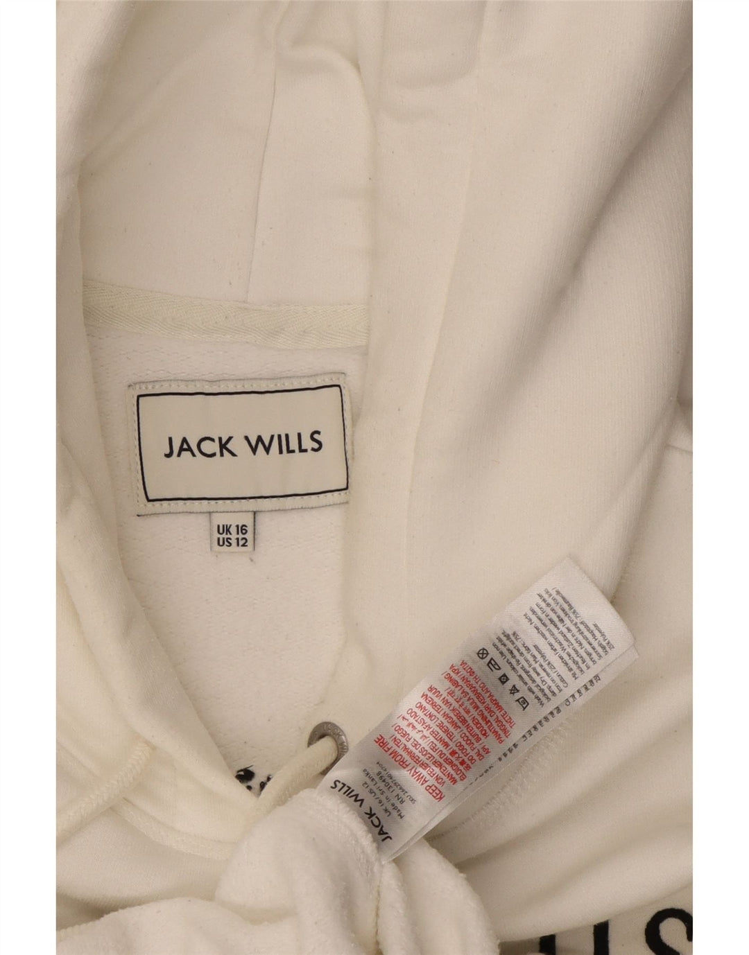 JACK WILLS Maglione con cappuccio grafico oversize da donna UK 16 Grande cotone bianco