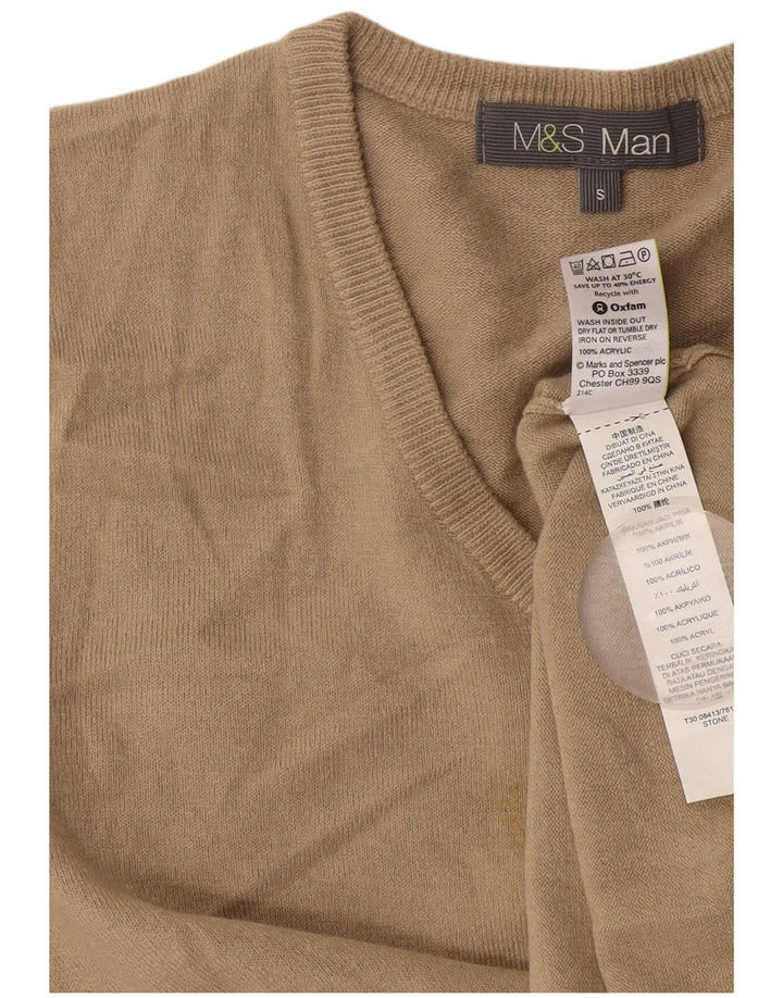 Maglione da uomo con scollo a V Marks & Spencer piccolo acrilico beige