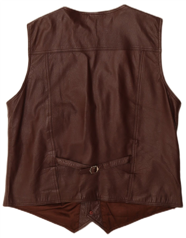Gilet in pelle da uomo vintage grande in pelle marrone