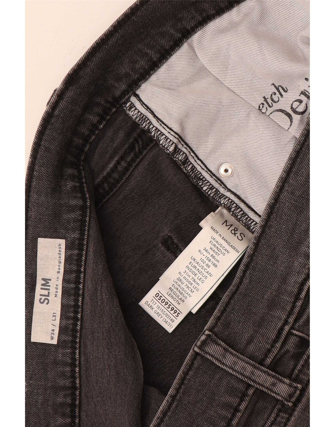 Jeans slim da uomo Marks & Spencer W34 L31 cotone grigio