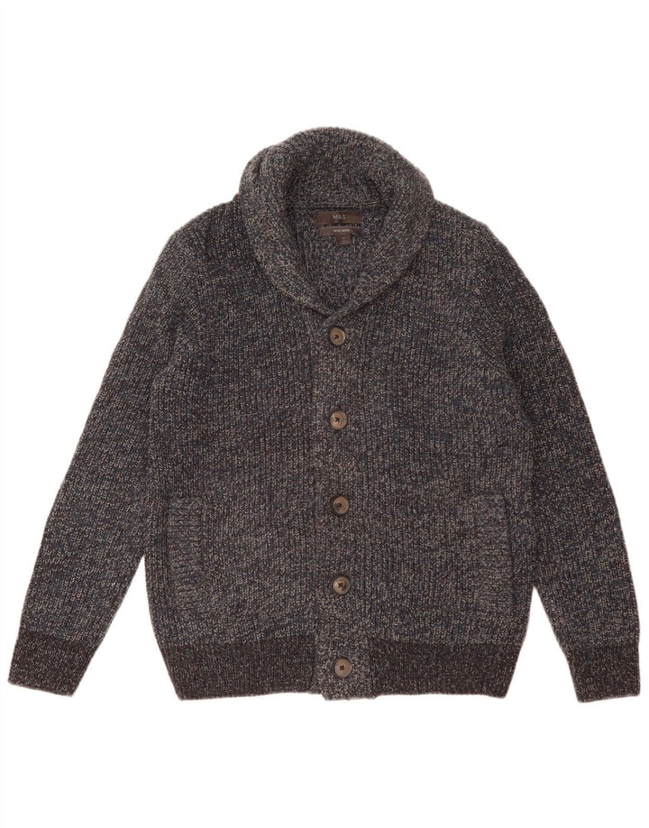 Maglione cardigan da uomo Marks & Spencer in lana screziata blu medio