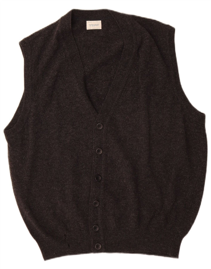 Maglione Cardigan Senza Maniche Uomo Benetton Grigio Medio Lana Vergine