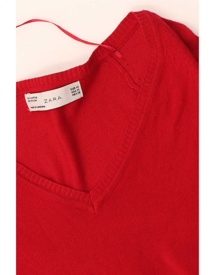 Maglione maglione con scollo a V da donna Zara UK 12 cotone rosso medio