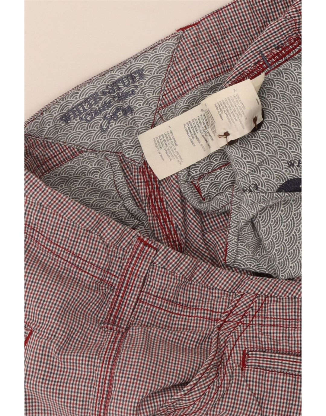 WHITE STUFF Pantaloncini chino da uomo W34 Large in cotone a quadretti rossi