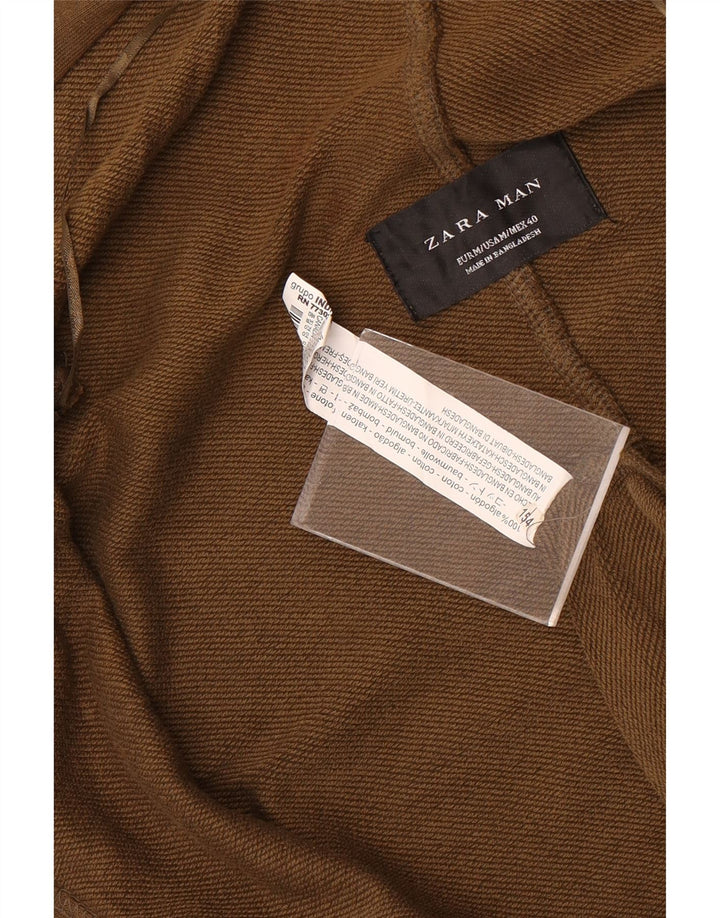 Maglione cardigan con cappuccio da uomo Zara in cotone marrone medio