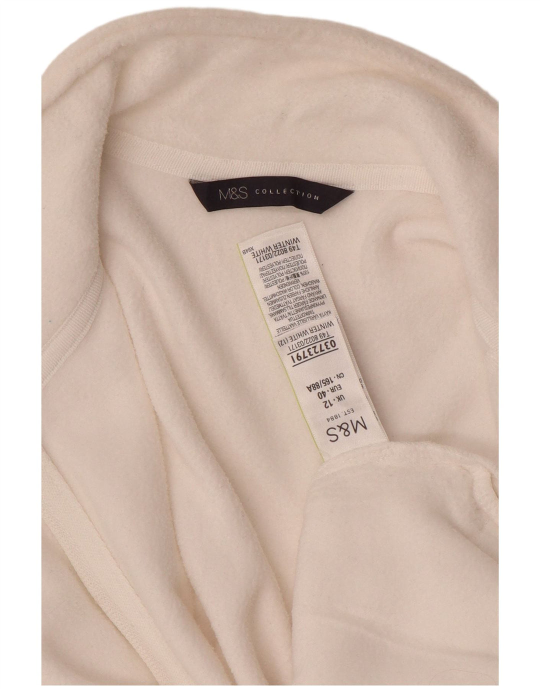 MARKS & SPENCER Womens Fleece Jacket UK 12 Medium  White Polyester