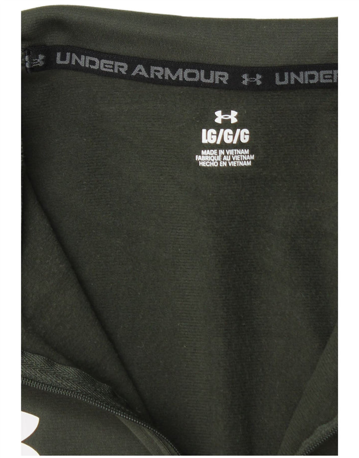 UNDER ARMOUR Mens Zip Neck Pullover Tracksuit Top Large Khaki Polyester