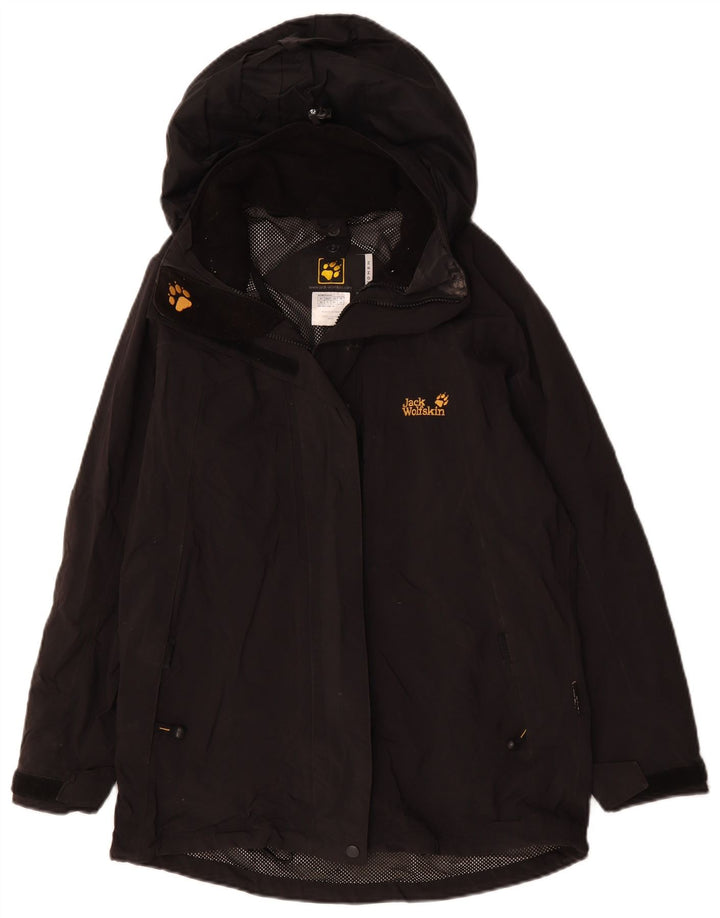 JACK WOLFSKIN Giacca antipioggia oversize da donna con cappuccio UK 8 Small Nera