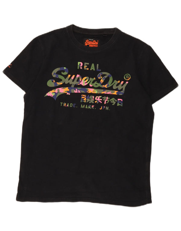 T-shirt grafica da donna Superdry Top UK 16 grande cotone nero