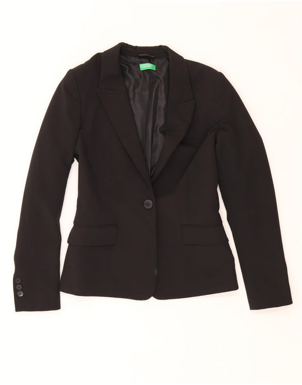 Giacca blazer da donna a 1 bottone BENETTON UK 8 piccola in poliestere nero