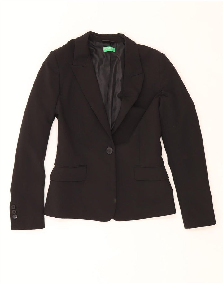 Giacca blazer da donna a 1 bottone BENETTON UK 8 piccola in poliestere nero