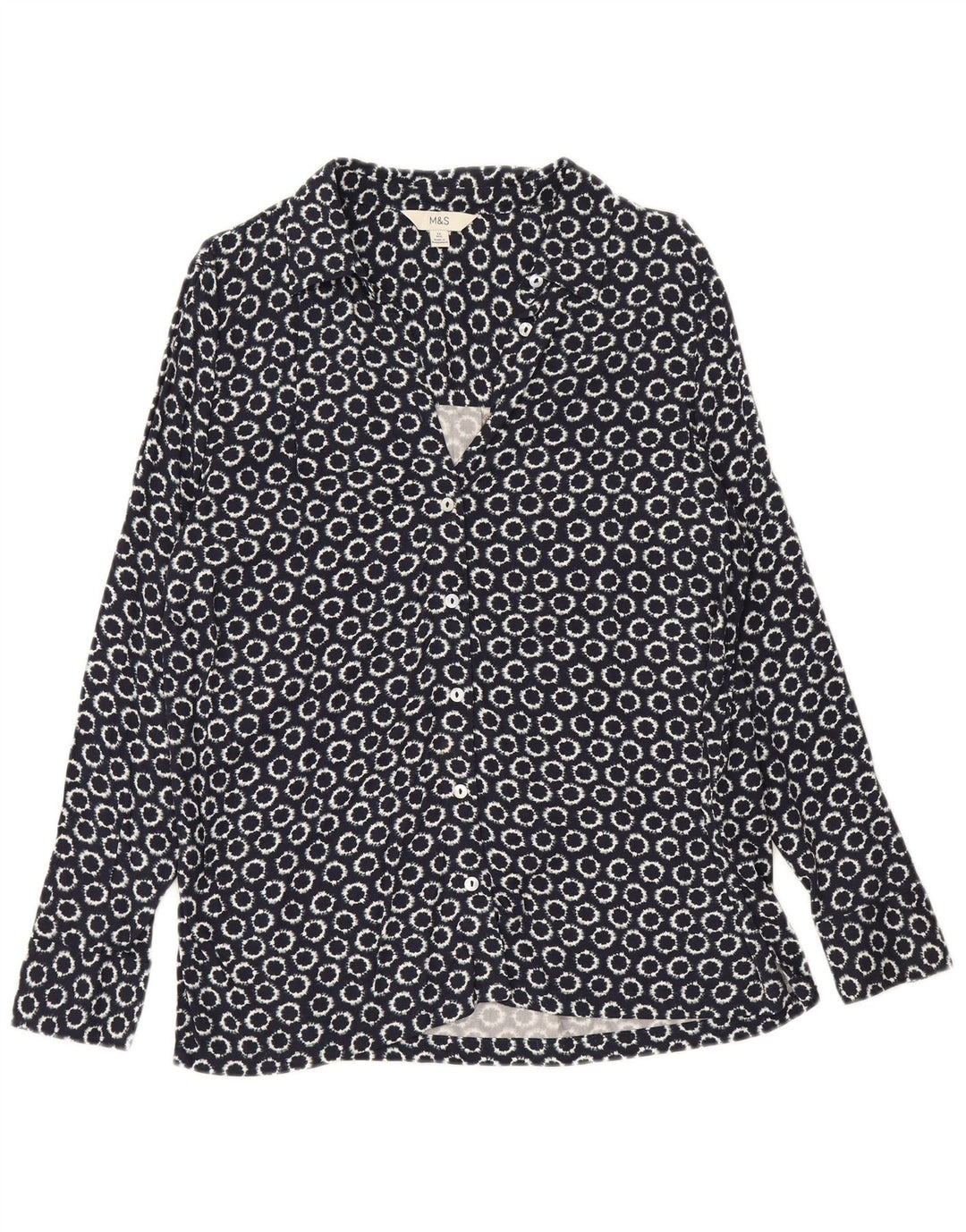 Camicia ampia da donna Marks & Spencer UK 12 medio blu navy geometrico