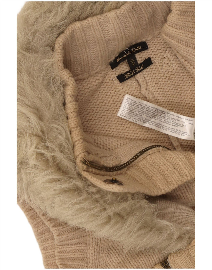 MASSIMO DUTTI Maglione cardigan senza maniche da donna UK 14 Large Beige Lana