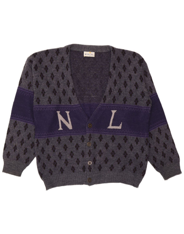 Maglione cardigan grafico da uomo vintage XL blu navy a rombi/diamante