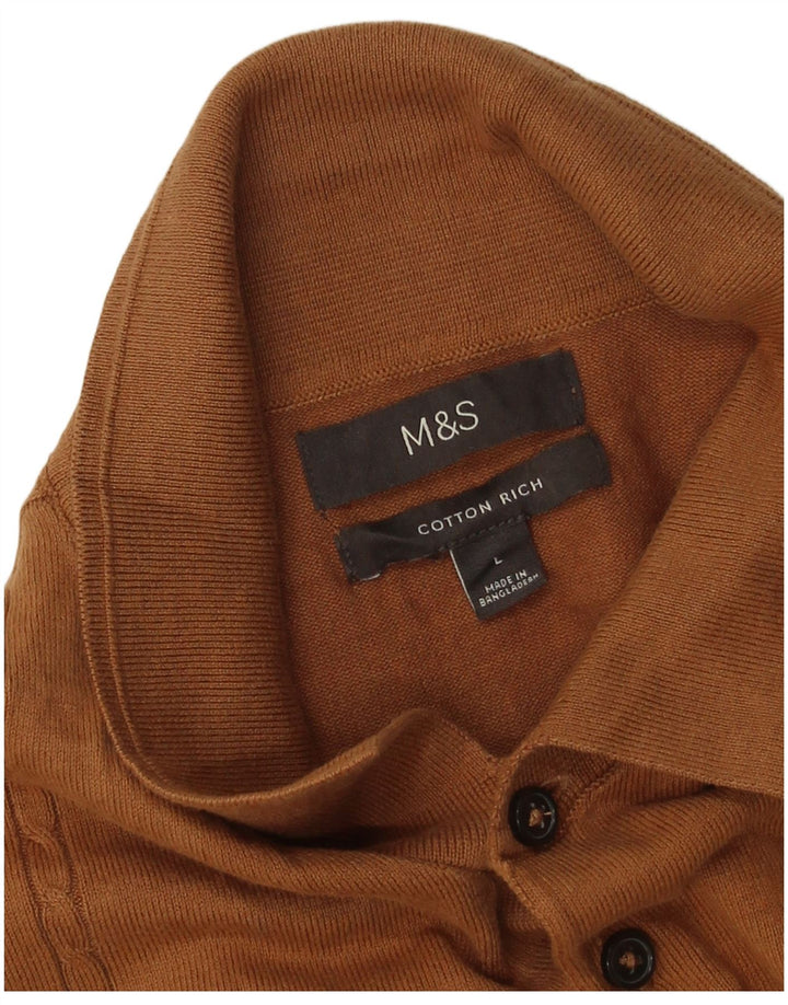 Maglione da uomo Marks & Spencer con collo alto, grande, in cotone marrone