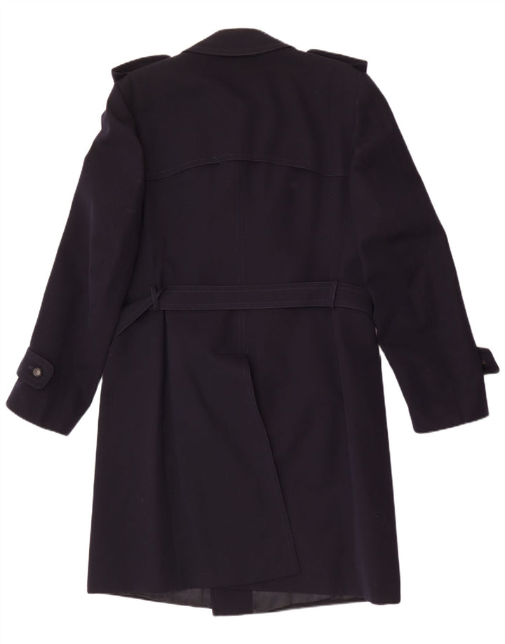 Cappotto doppiopetto vintage da uomo UK 36 piccolo in lana blu navy
