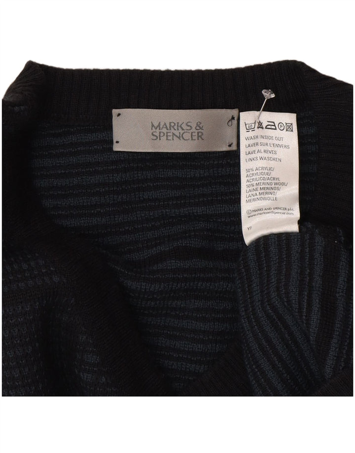 Maglione da uomo Marks & Spencer con scollo a V XL blu navy a quadri in acrilico