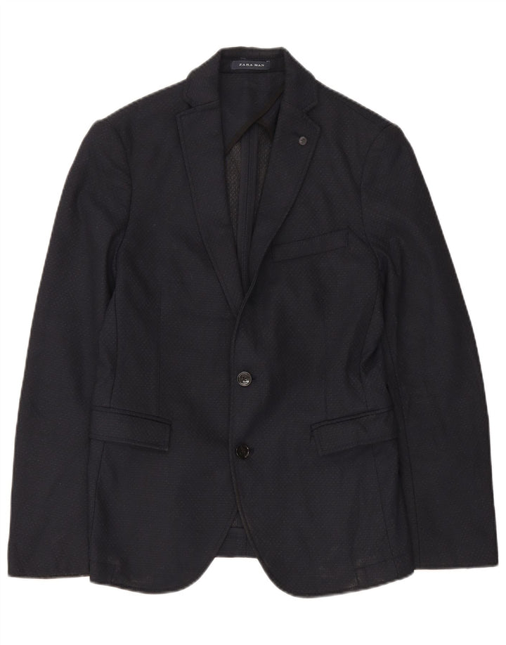 Giacca blazer da uomo a 2 bottoni Zara EU 46 Small poliestere geometrico blu navy