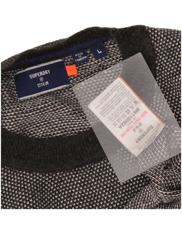 Maglione da uomo girocollo Superdry in cotone chiazzato grigio grande
