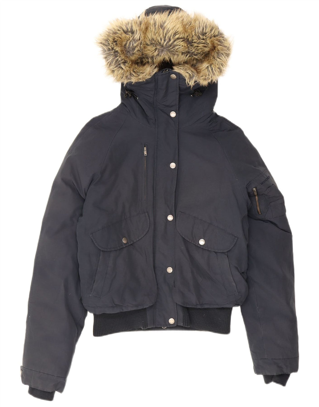 Giacca imbottita con cappuccio da donna Woolrich UK 12 cotone medio blu navy