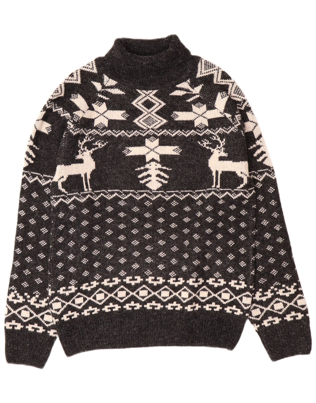 Aton Maglione da uomo con collo alto e maglione medio nero Fair Isle Natale