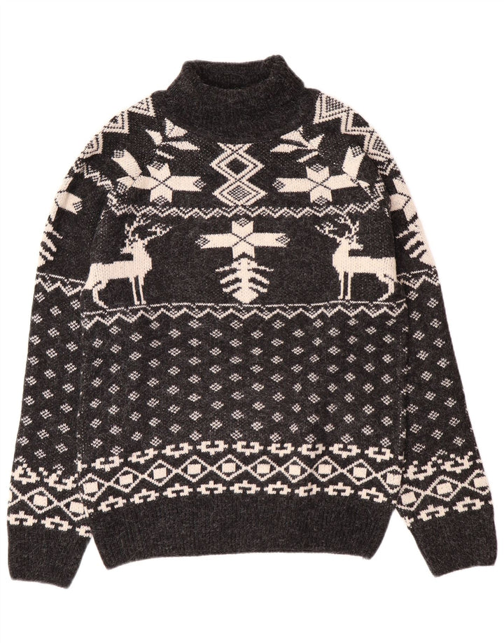 Aton Maglione da uomo con collo alto e maglione medio nero Fair Isle Natale