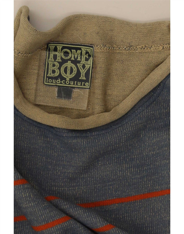 Home Boy Maglione da uomo con scollo a barca, maglione a righe grandi blu