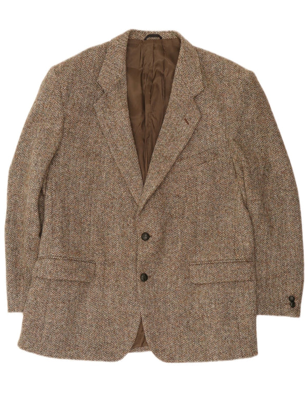 Giacca blazer a 2 bottoni da uomo Harris Tweed UK 44 XL lana marrone