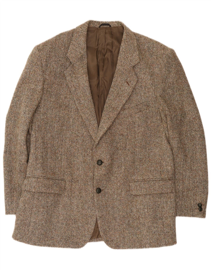 Giacca blazer a 2 bottoni da uomo Harris Tweed UK 44 XL lana marrone