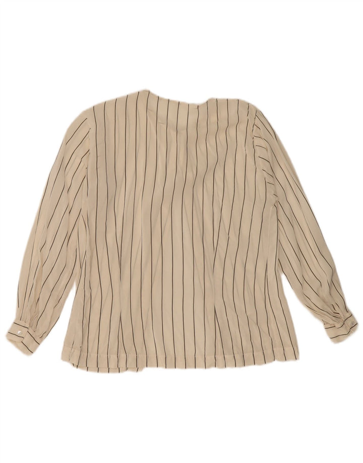 Camicetta camicia vintage da donna UK 12 gessato bianco sporco medio
