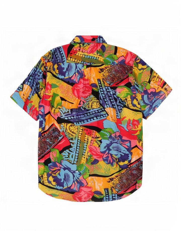 Camicia hawaiana a maniche corte da uomo di Central Park, motivo floreale medio multicolore