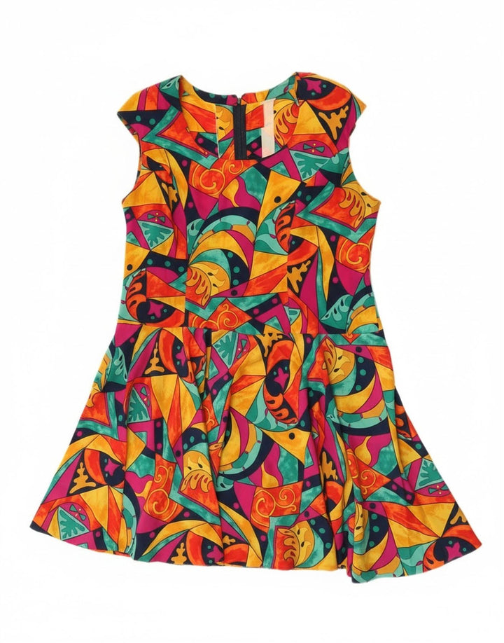 Abito a trapezio da donna vintage UK 16 Grande motivo geometrico multicolore