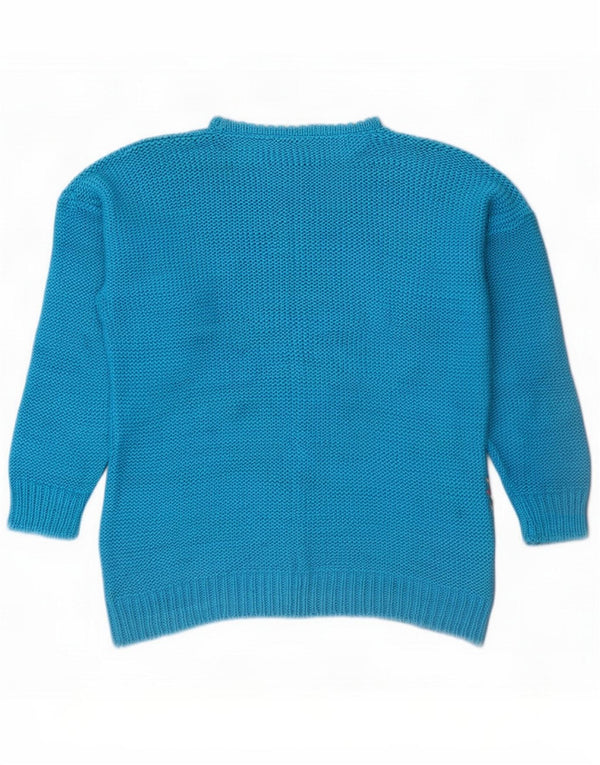 Maglione maglione con scollo a barca da donna vintage UK 14 Cotone geometrico blu medio