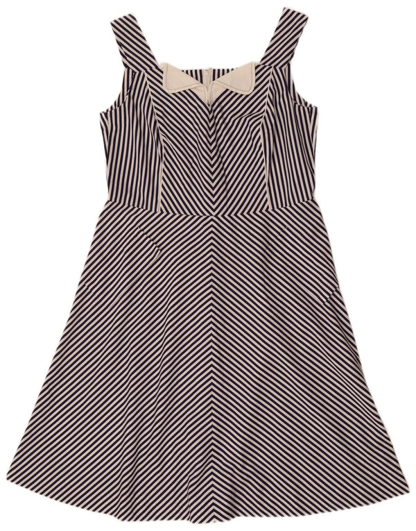 Abito vintage da donna senza maniche a trapezio IT 46 grande gessato blu navy