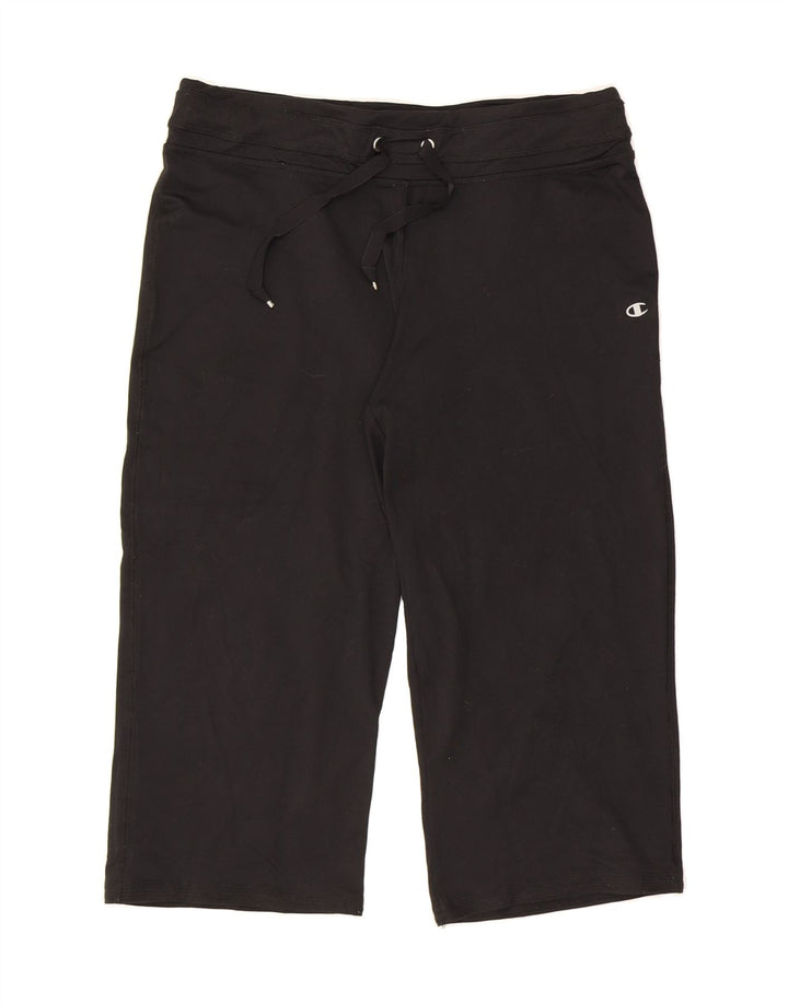 CHAMPION Womens Capri Tracksuit Trousers UK 14 Medium Black Polyester Vintage Champion and Second-Hand Champion from Messina Hembry 