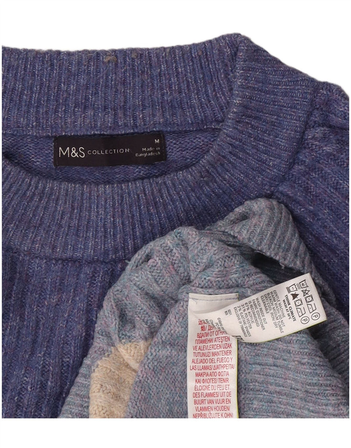 Maglione maglione girocollo da donna Marks & Spencer UK 14 a righe blu medio