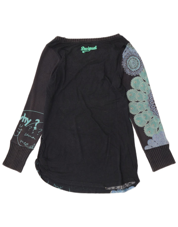 Desigual Womens Graphic Top Long Sleeve UK 10 Small Black Floral Cotton